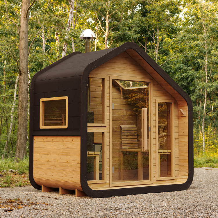 Outdoor Rustic Wooden Sauna with Front Porch Canopy for 2 Person
