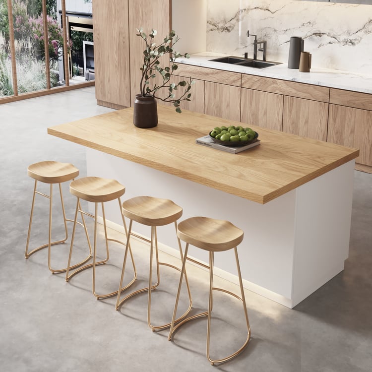 1830mm Japandi Kitchen lsland Natural & White Wooden Storage Kitchen Cabinet with Light