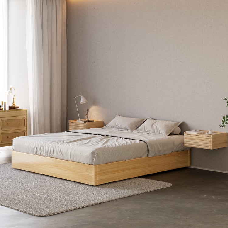 Japandi Super King Size Natural Bed Frame with Storage