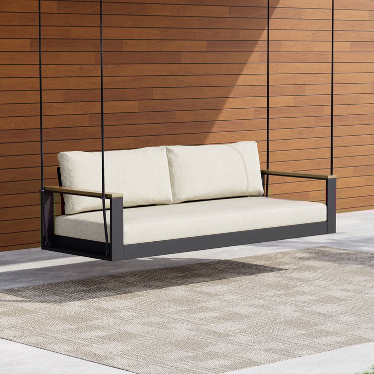 Outdoor Hanging Daybed in Beige Aluminum with Cushion
