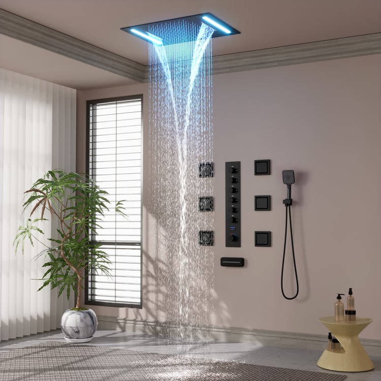 Thermostatic LED Rain Shower System with Body Jets & Handheld