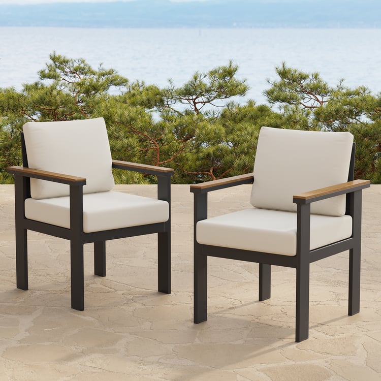 Tevara 2 PCS Teak & Aluminum Outdoor Dining Chair with Cushion｜Homary