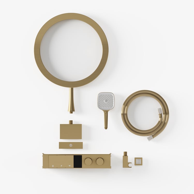 Luxury Gold Thermostatic Shower System with Overhead Rainfall