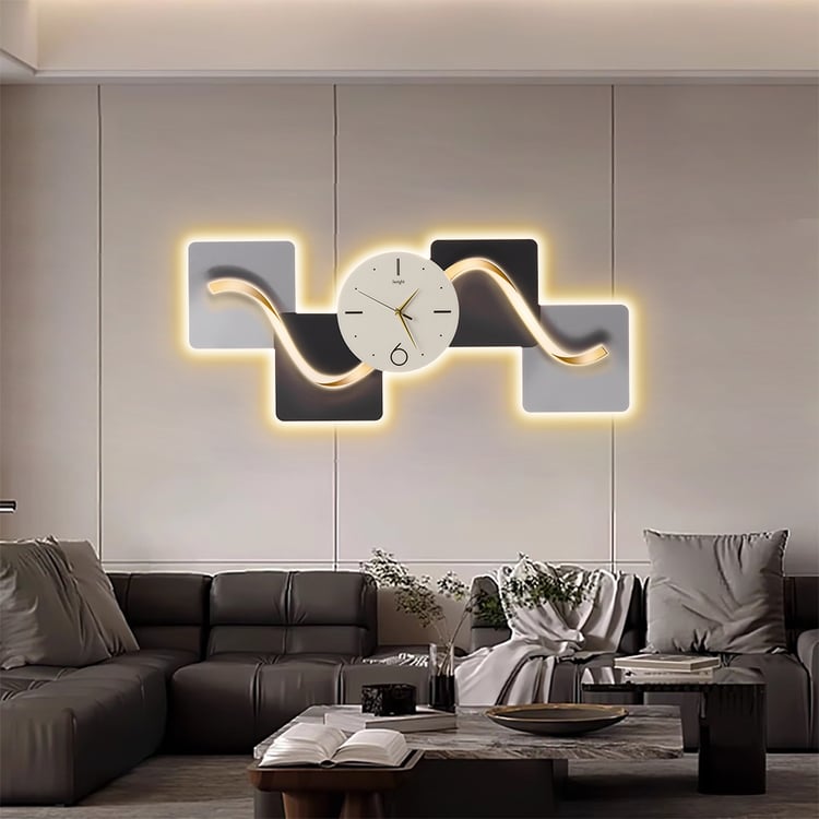 39.4" Horizontal Silent Wall Clock Light Modern Abstract Geometric Decor Art Living Room