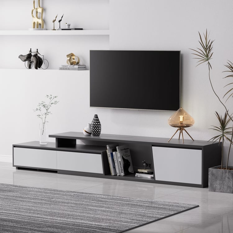 Armário de TV extensível Fero com 3 gavetas de 180 cm na cor cinza