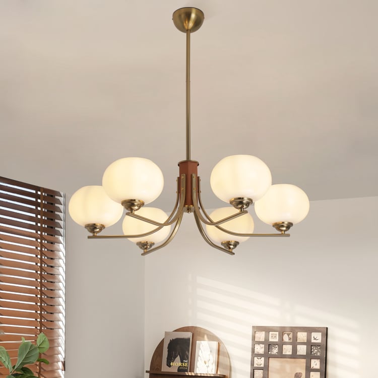 Mid-Century Modern 6-Light Chandelier with Bowl Shade