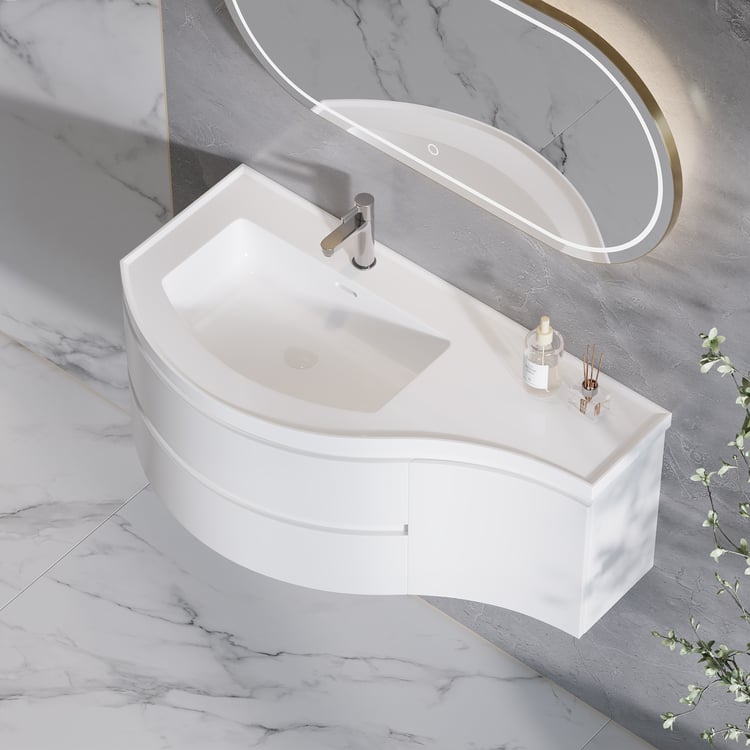 889mm Floating Curved Bathroom Vanity Half-Circle Bathroom Cabinet White