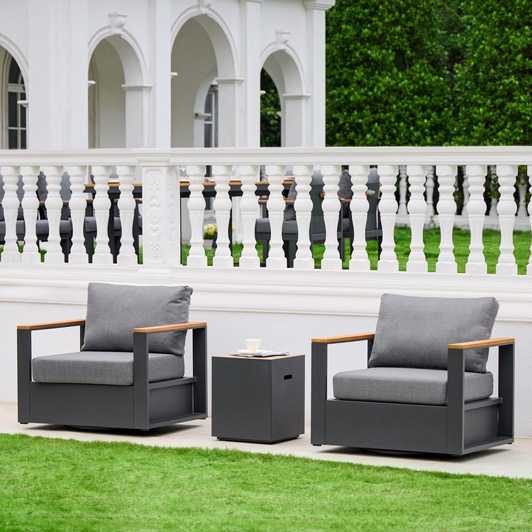 Outdoor Gray Wood & Aluminum Swivel Chair with Cushion Set of 2