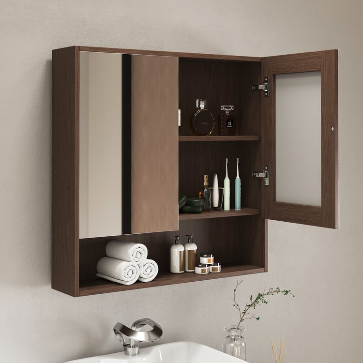 Walnut Mirror Cabinet with Storage 700mm*700mm
