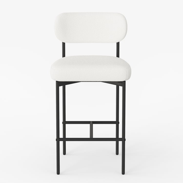 Set 2 Sgabelli Da Bar Moderni – Bouclé Bianco, Altezza 66cm, Schienale Ergonomico, Seduta Imbottita 9cm, Gambe In Metallo Nero
