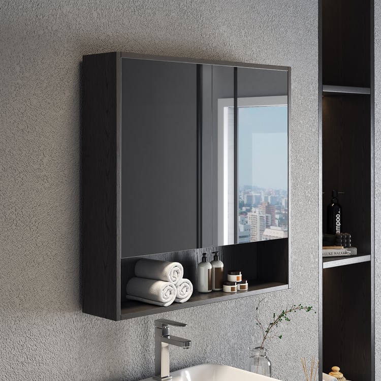 Armoire à miroir noire avec rangement 700 mm x 700 mm