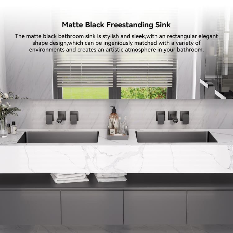 Black Modern Stainless Steel Rectangular Sink Undermount