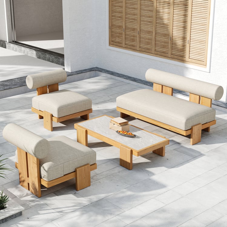 4 Piece Outdoor Teak Sofa Set with Coffee Table