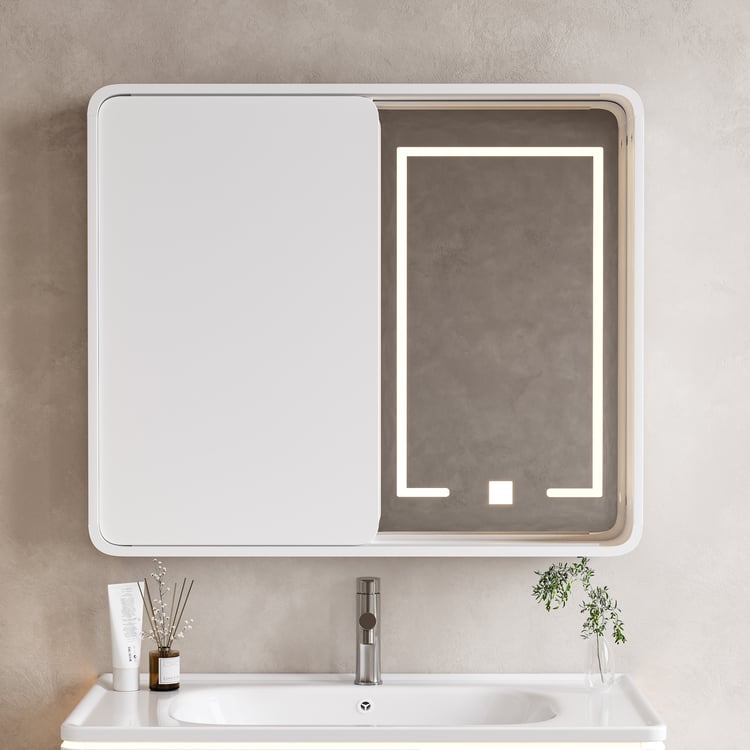LED Medicine Cabinet Wall-mounted Bathroom Mirror Matte White 800mm