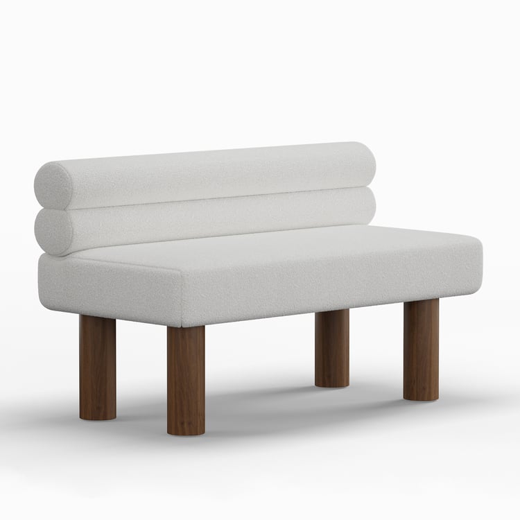 Mid Century Modern Boucle Solid Wood Entryway Bench in White｜Homary