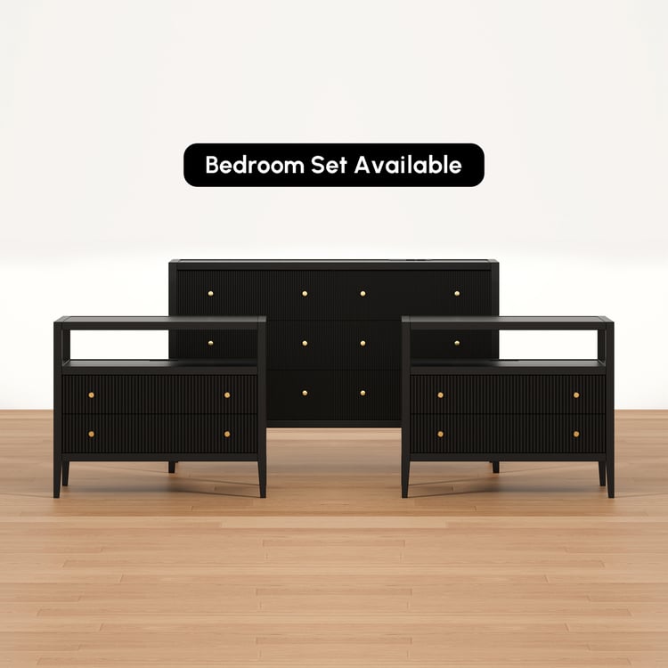 Stria Black Fluted 6-Drawer Dresser & 2 Wide Nightstands SetHomary