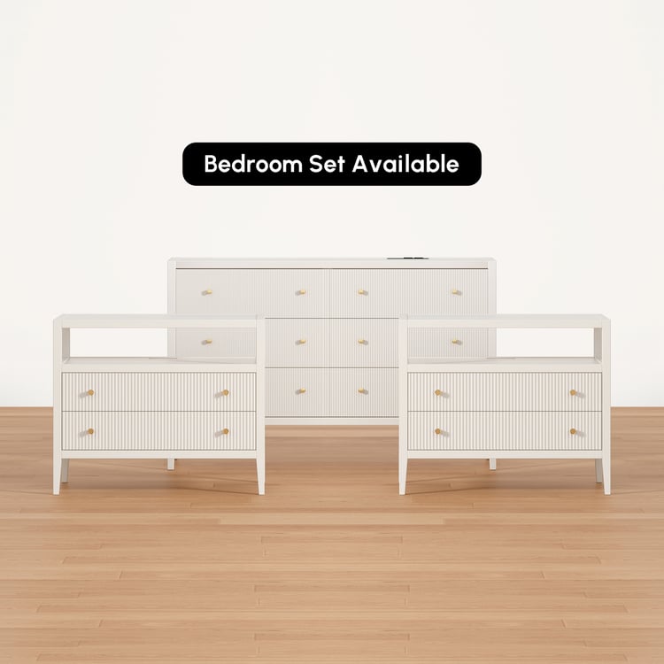 Stria White Fluted 6-Drawer Dresser & 2 Wide Nightstands SetHomary