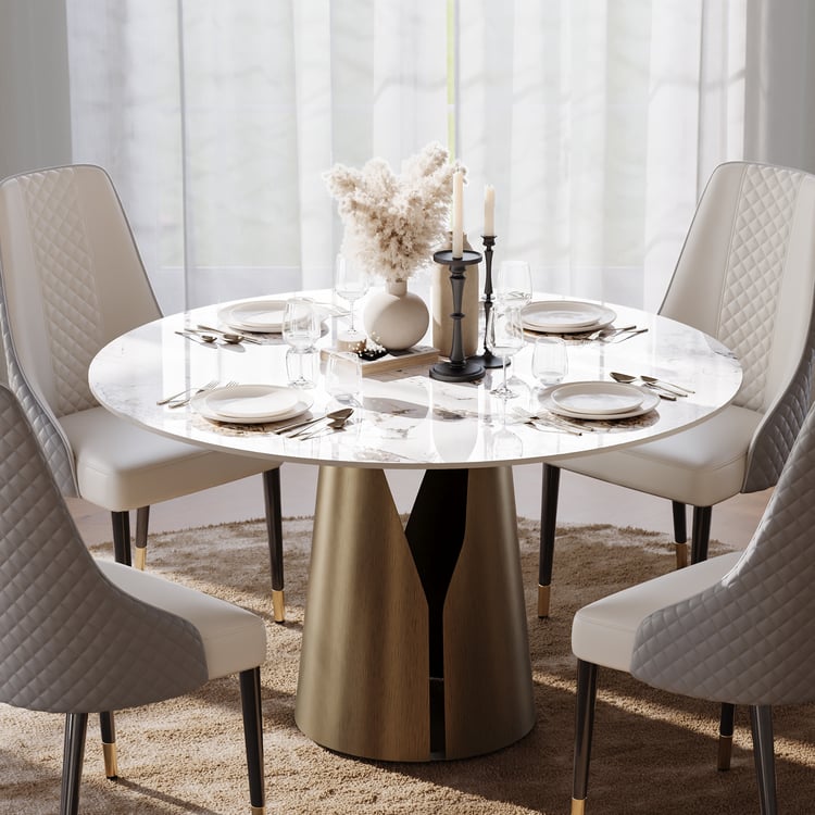 47" Sintered Stone Round Dining Table with Carbon Steel Base Seats 2-4 People