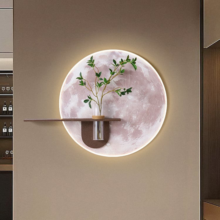 Elegante Wanddekoration mit künstlichen grünen Pflanzen und Röhrenvase — warmweiße LED-Beleuchtung｜Homary