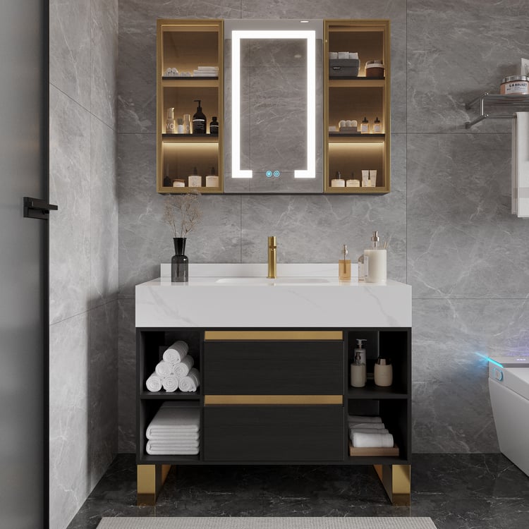 Black & White Freestanding Bathroom Vanity Set with Ceramic basin | 2 Drawers