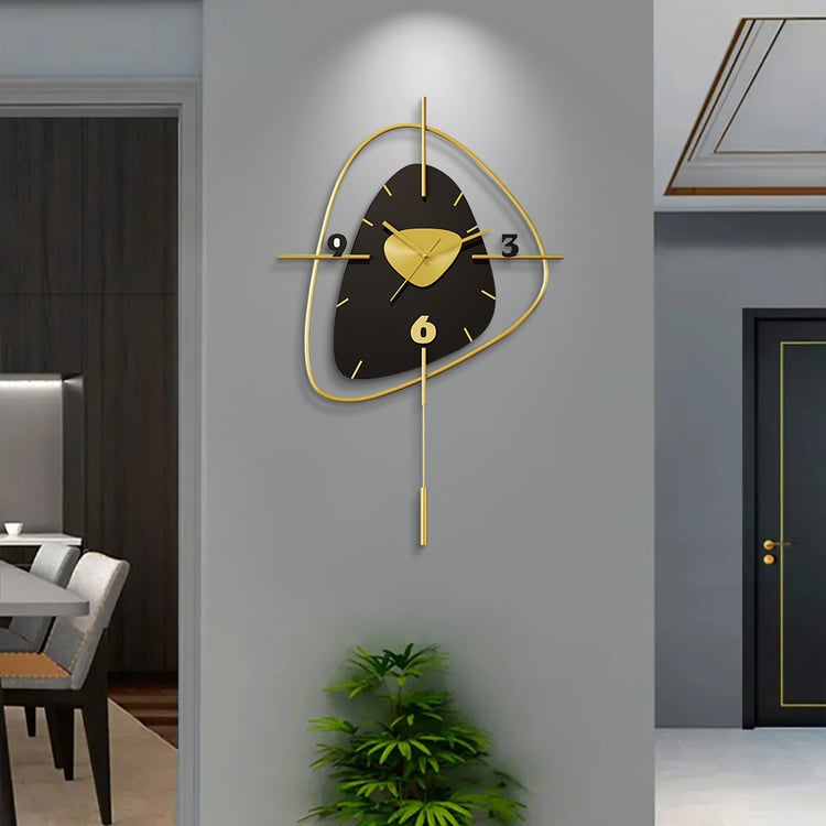 25" Black Creative Scandinavian Wall Clock Metal Pendulum Home Clock for Living Room