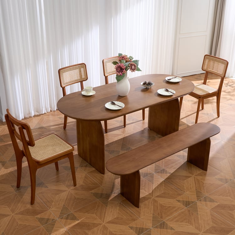 Tintica Series 70.9" Japandi Style Oval Wood Dining Table Walnut Seats 4-6 People