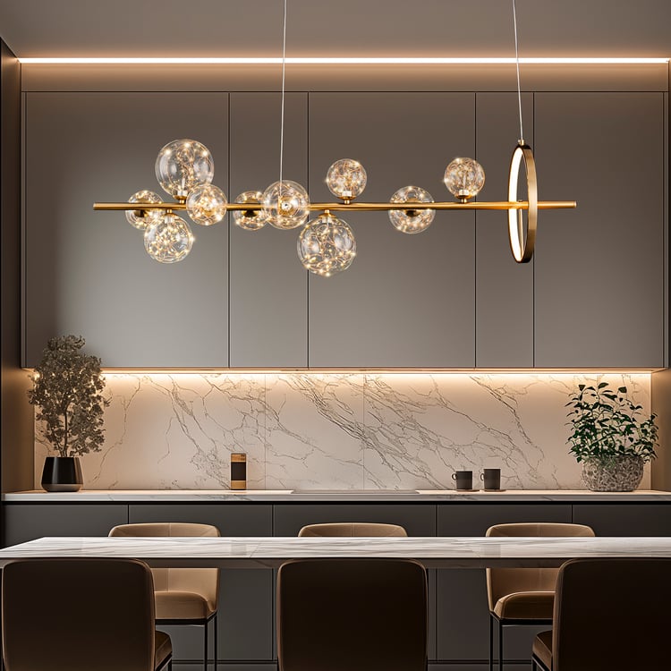 Lampada A Sospensione Moderna A Globo In Vetro E Oro - Lampadario Design Mid-Century Per Isola Cucina, Soggiorno, Tavolo, Con Cavo Regolabile