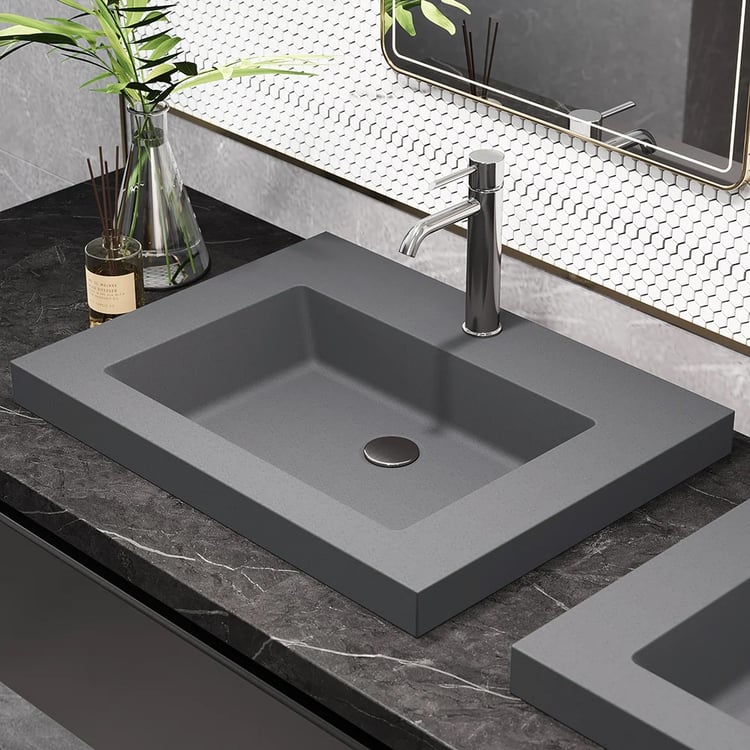 23"Rectangular Concrete Gray Drop-in Bathroom Sink 