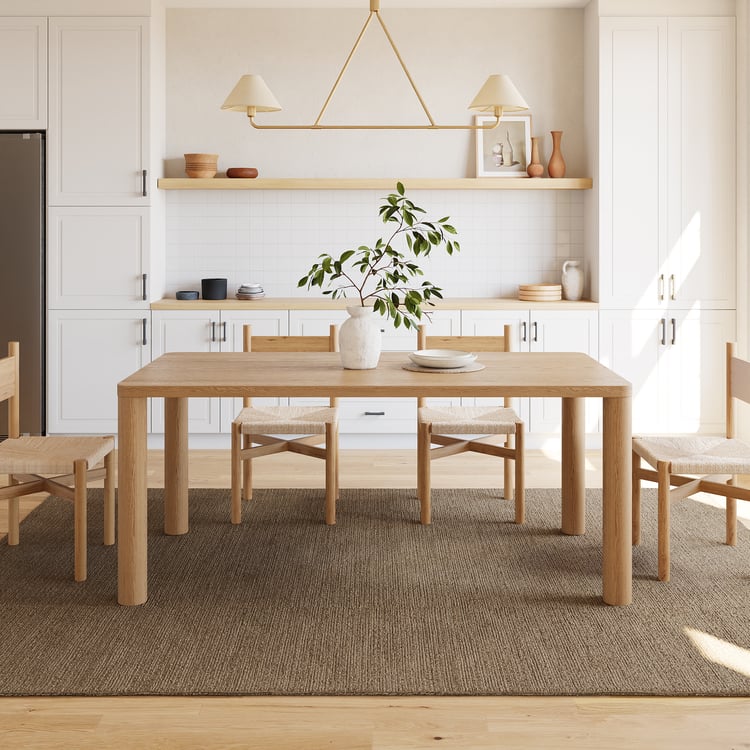 71" massief houten eettafel met paalpoten biedt plaats aan 6-8 personen