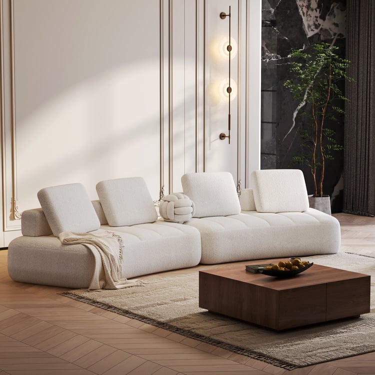 4320 mm Boucle Modulares Chaise-Ecksofa, 2-teilig, weiß, mit verstellbarer Rückenlehne (6-Sitzer)|Homary