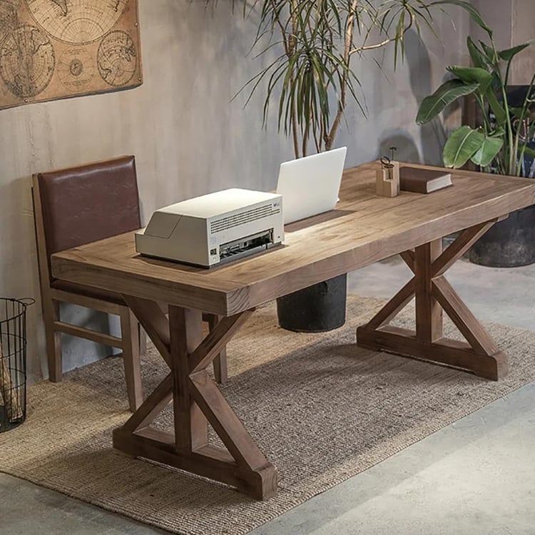 Escritorio rectangular de madera de pino de estilo vintage en color natural (1500 mm)