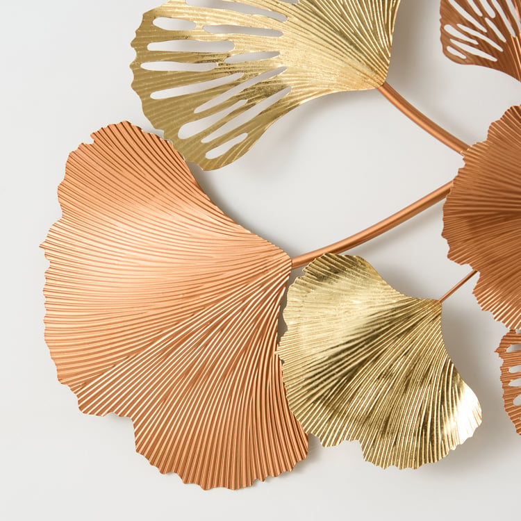 Décoration Murale En Fer Forgé Feuille De Ginkgo Dorée - Diamètre 21 Cm - Style Nordique, Sans Perçage - Pour Salon, Chambre