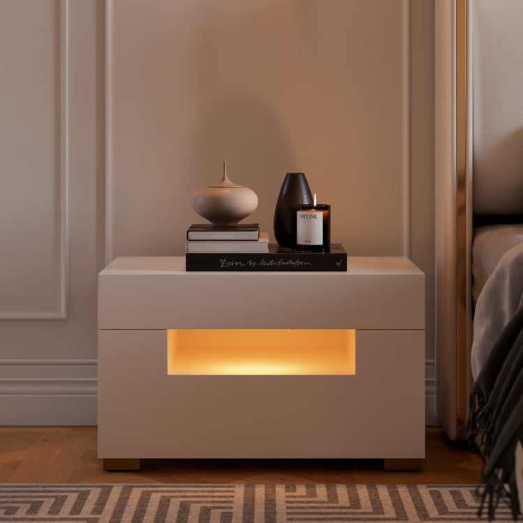 Table De Chevet LED Connectée Homary 3 Tiroirs - Recharge Sans Fil, Lumière Réglable, MDF Noir