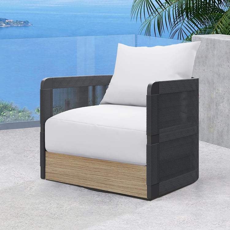 Black Woven Rope Outdoor Swivel Chair Sofa 360 Degree Rotatable Coastal Patio Armchair