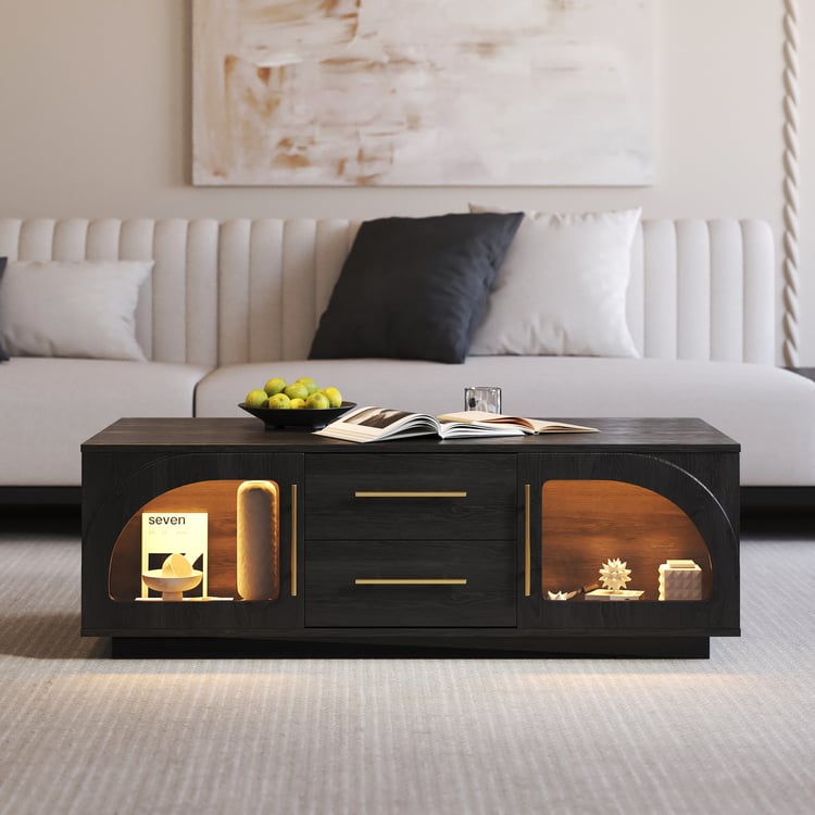 Tavolino da caffè Arune 120 cm con ante in vetro ad arco