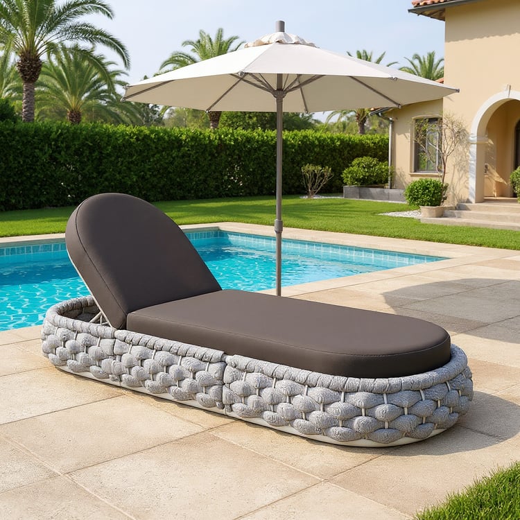 Woven Rope Outdoor Gray Adjustable Patio Chaise Lounge
