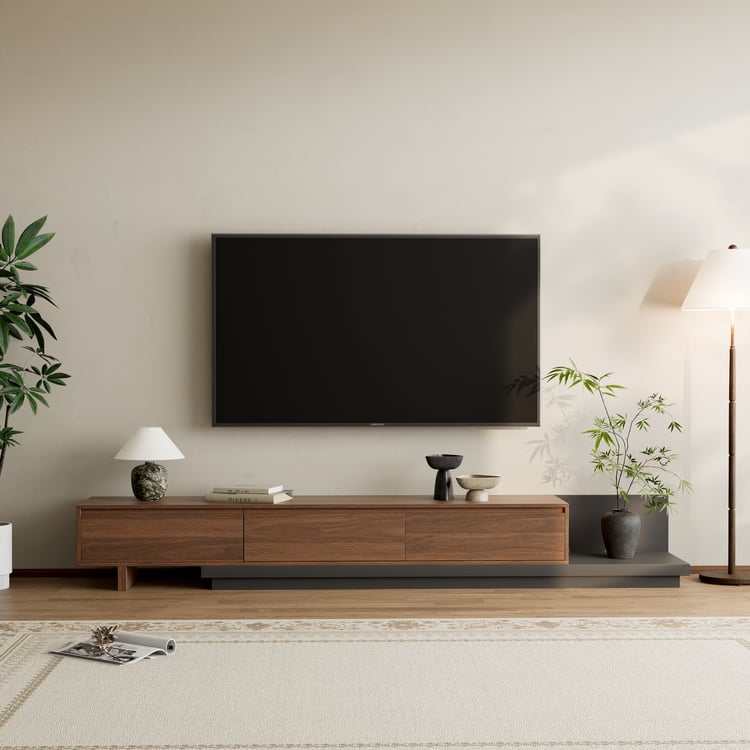 Fero extendable TV cabinet with 3 drawers of 200 cm in walnut color