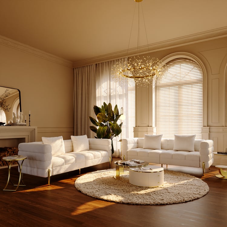 Ensemble de 2 canapés rembourrés à boucles blanches de 2010 mm avec coussins