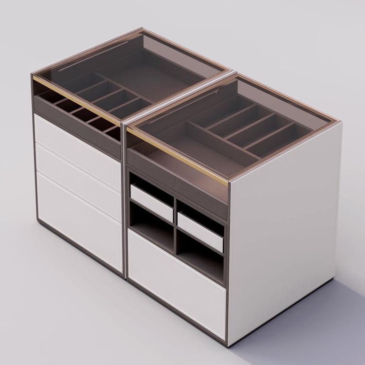 Saddle Leather 7-Dresser Walk-In Closet Island with Light