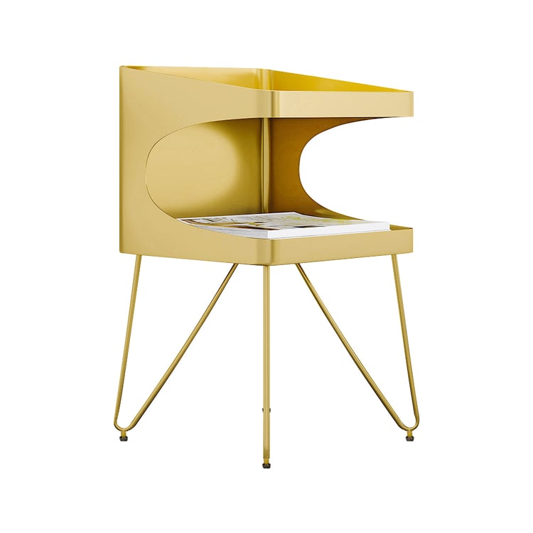 Modern Gold Metal Nightstand with 2 Shelves and Handle Bedside