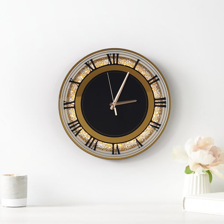 350mm Golden LED Wall Clock Diamond Roman Numerals, Plug-in LED, Battery-Operated Clock