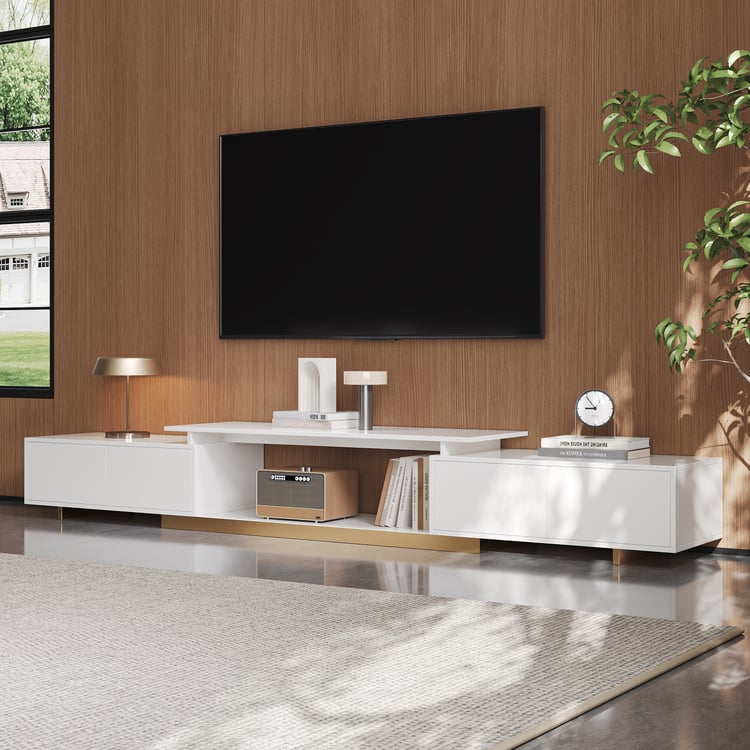 Meuble TV extensible Mordel 160 à 240 cm blanc avec rangement