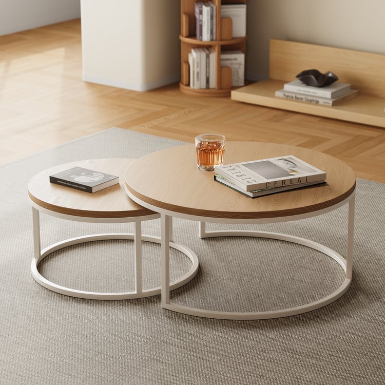 Ensemble de table basse ronde naturelle emboîtable Fero (600 mm-800 mm)