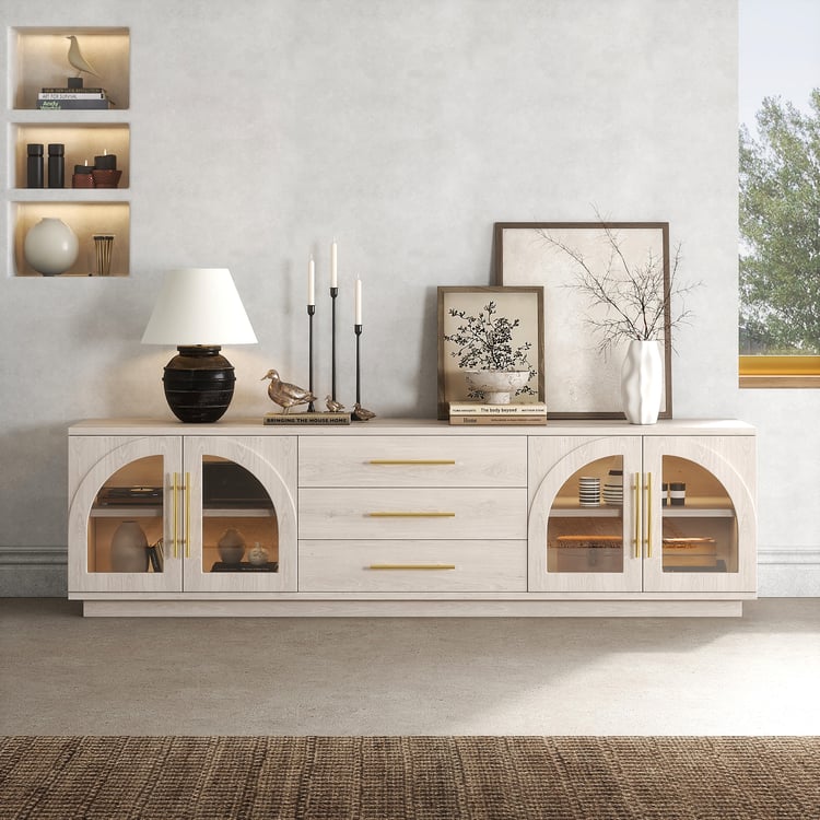 Arune 1830mm Arched Glass Doors TV Stand with Storage and LED