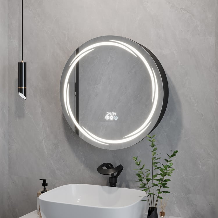 23.6" Round LED Medicine Cabinet with Storage, Anti-Fog, Dimmable — Black