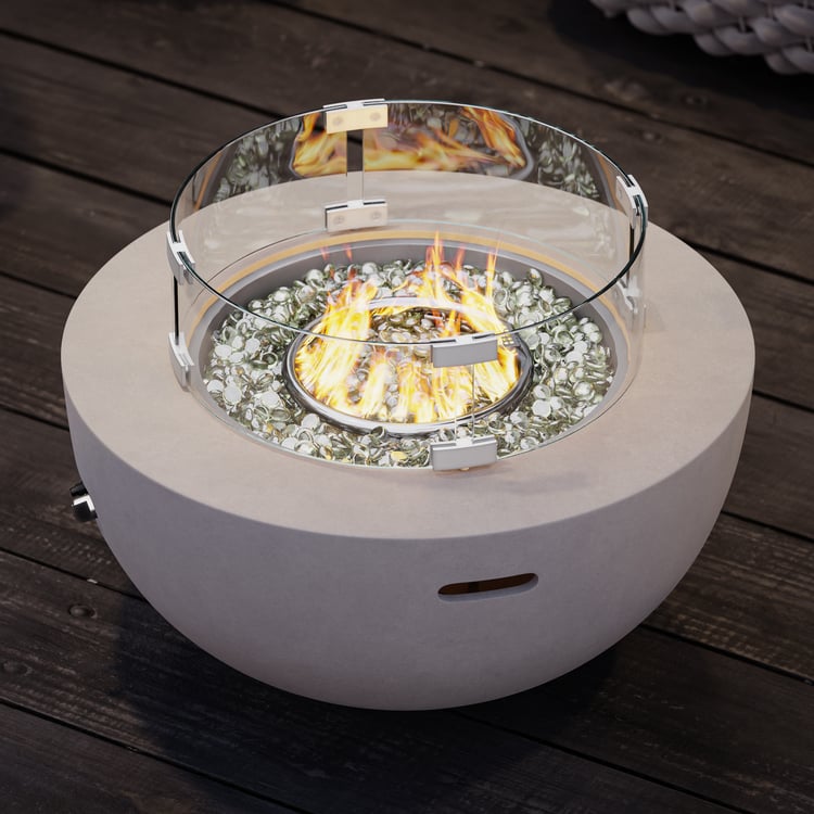 Braciere grigio in cemento ignifugo con parabrezza