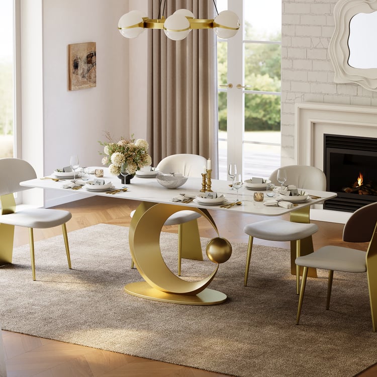 71" Modern Rectangular Glossy Sintered Stone Dining Table, Seats 6