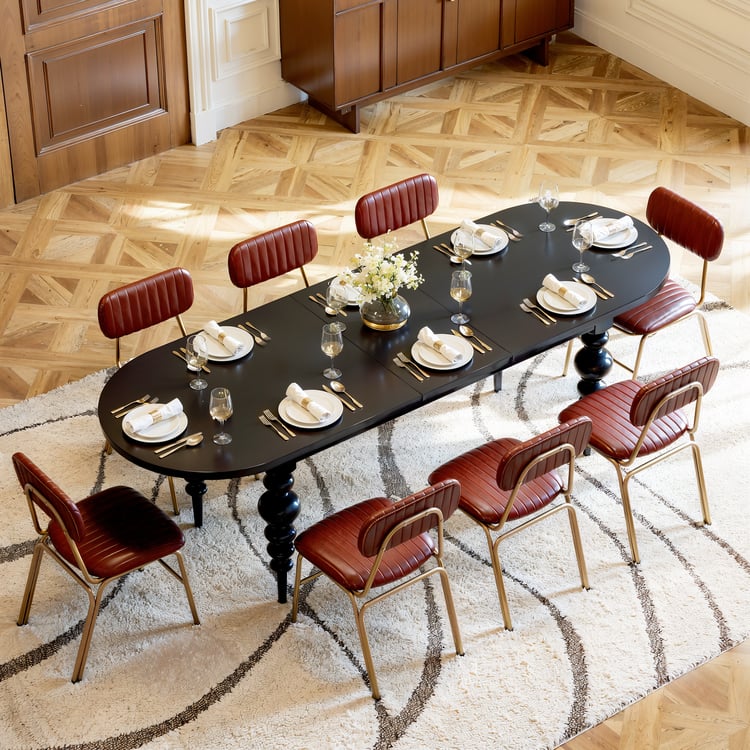 Table à manger ovale extensible du milieu du siècle 2000 mm à 2400 mm, noire, pouvant accueillir 6 à 10 personnes