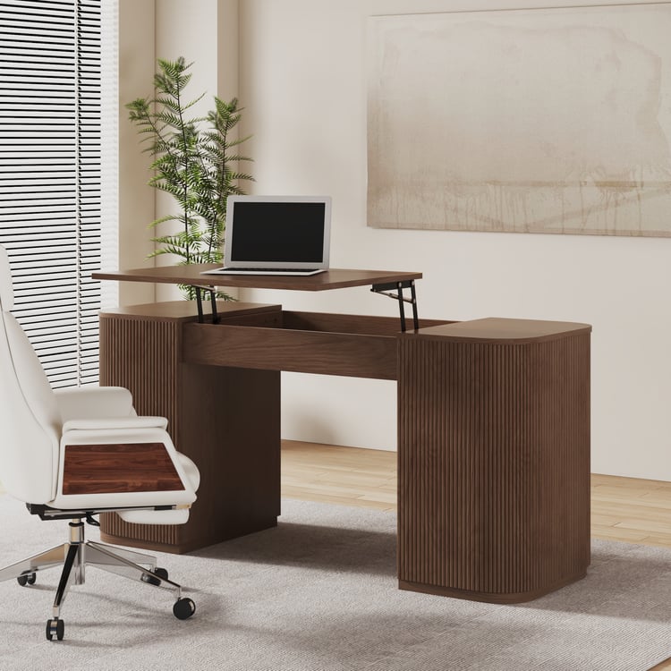 Modern Walnut Standing Writing Desk with 2 Doors & Ample Storage Office Desk