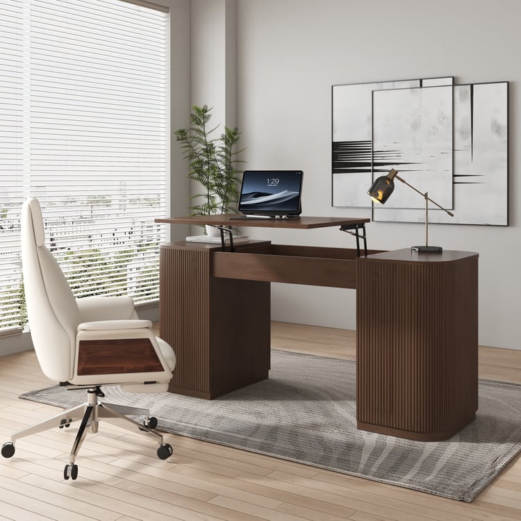 Modern Walnut Standing Writing Desk with 2 Doors & Ample Storage Office Desk